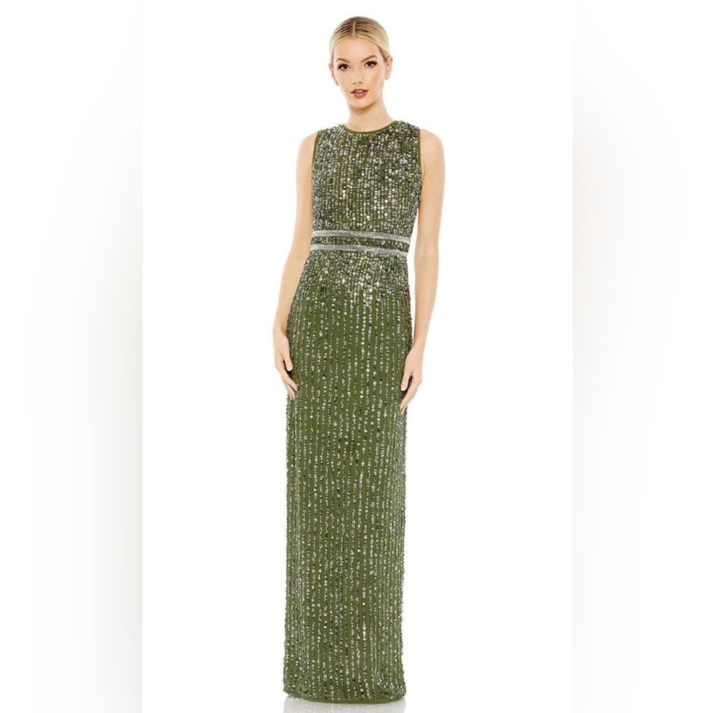Mac Duggal SEQUINED HIGH NECK SLEEVELESS COLUMN GOWN
